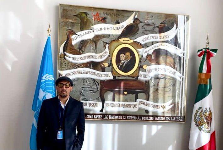 Dono gobierno de Murat obra con imagen de Juarez creada por el artista plástico a la ONU