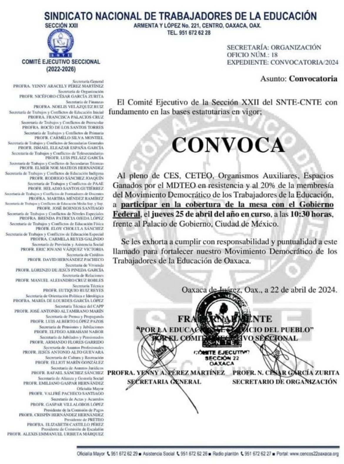 Se movilizará Sección 22 de la CNTE en CDMX el jueves, pero que no suspenderán clases en Oaxaca