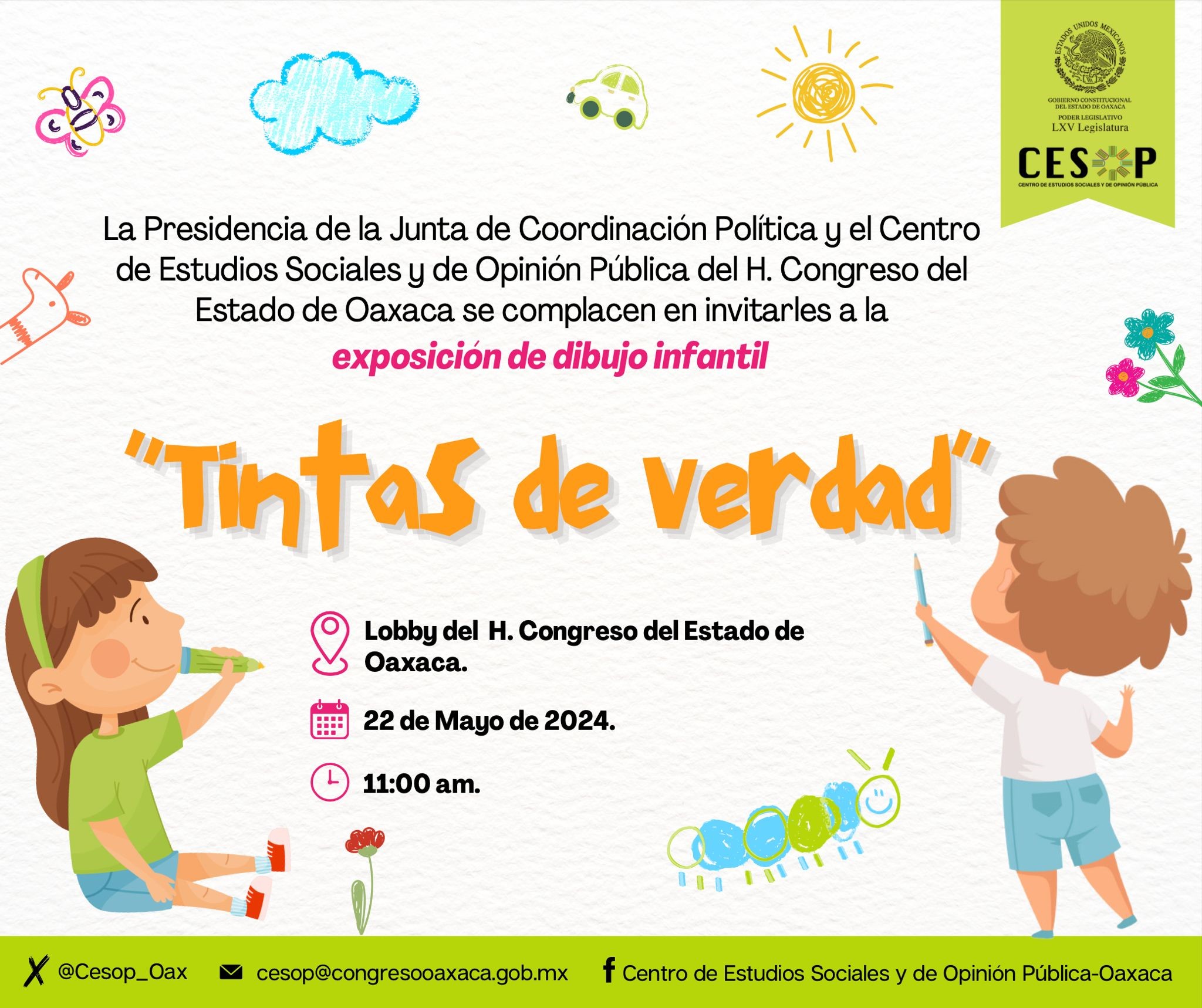 Congreso de Oaxaca será sede de la exposición de dibujo infantil “Tintas de verdad”