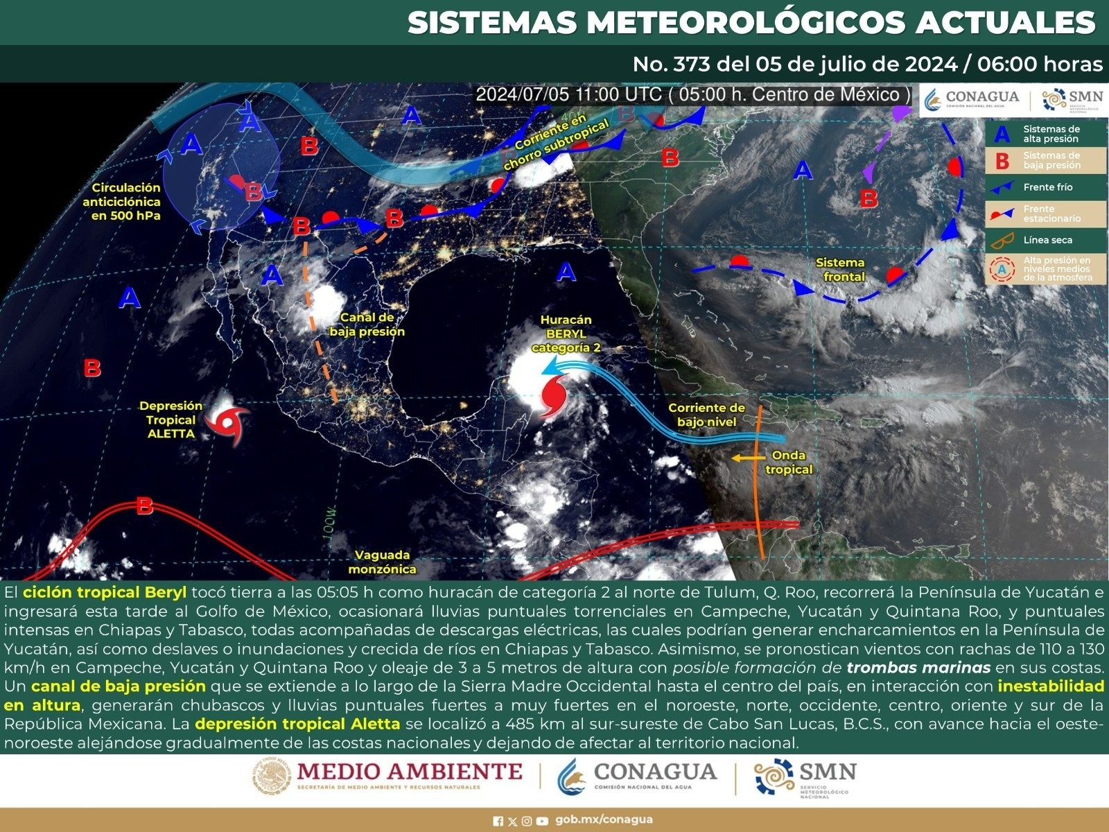 Huracán Beryl dejará lluvias este fin de semana en Oaxaca