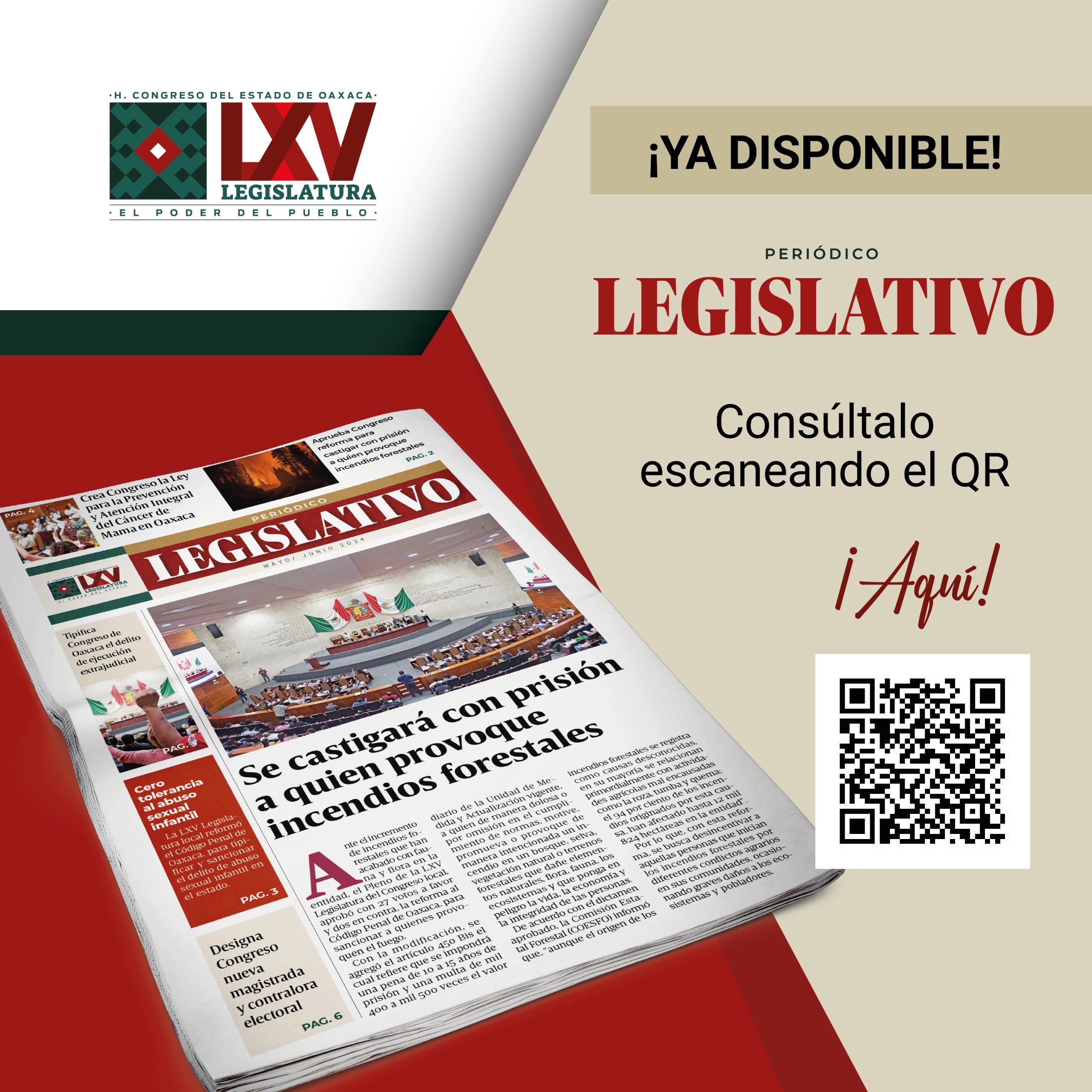 Publica Congreso de Oaxaca tercera edición del Periódico Legislativo