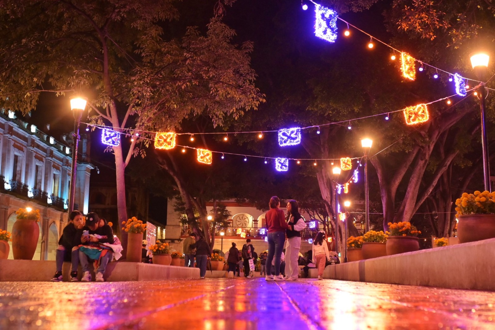 Con luminarias embellecen primer cuadro de la ciudad de Oaxaca previo a temporada de Muertos Con luminarias embellecen primer cuadro de la ciudad de Oaxaca previo a temporada de Muertos