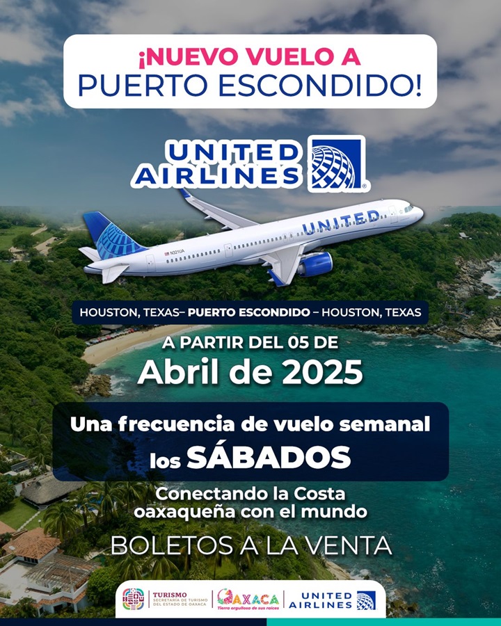 United Airlines iniciará vuelos sin escalas entre Houston y Puerto Escondido