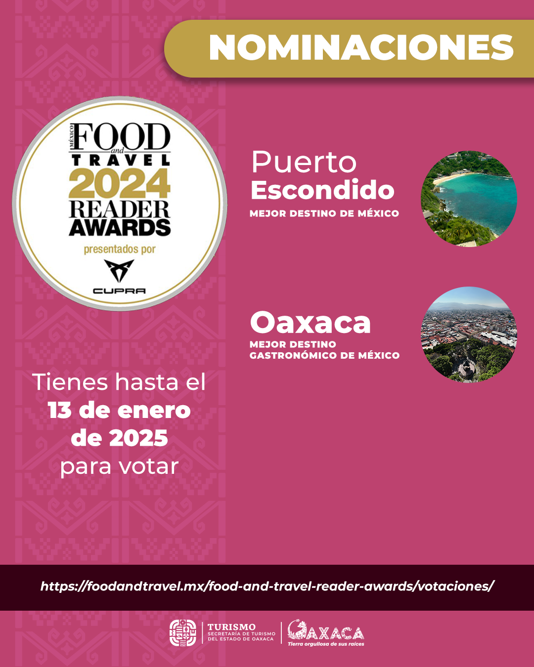 Invitan a votar por Oaxaca en los Food and Travel Reader Awards 2024