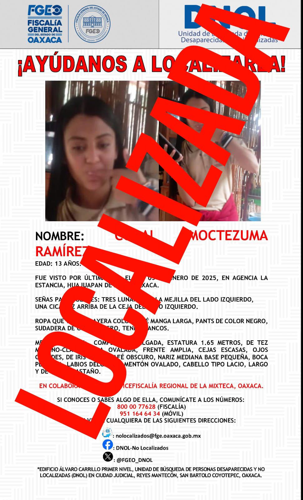 Fiscalía de Oaxaca en colaboración con la Policía de Investigación de la ciudad de México, localizan y resguardan a adolescente reportada como No Localizada Fiscalía de Oaxaca en colaboración con la Policía de Investigación de la ciudad de México, localizan y resguardan a adolescente reportada como No Localizada