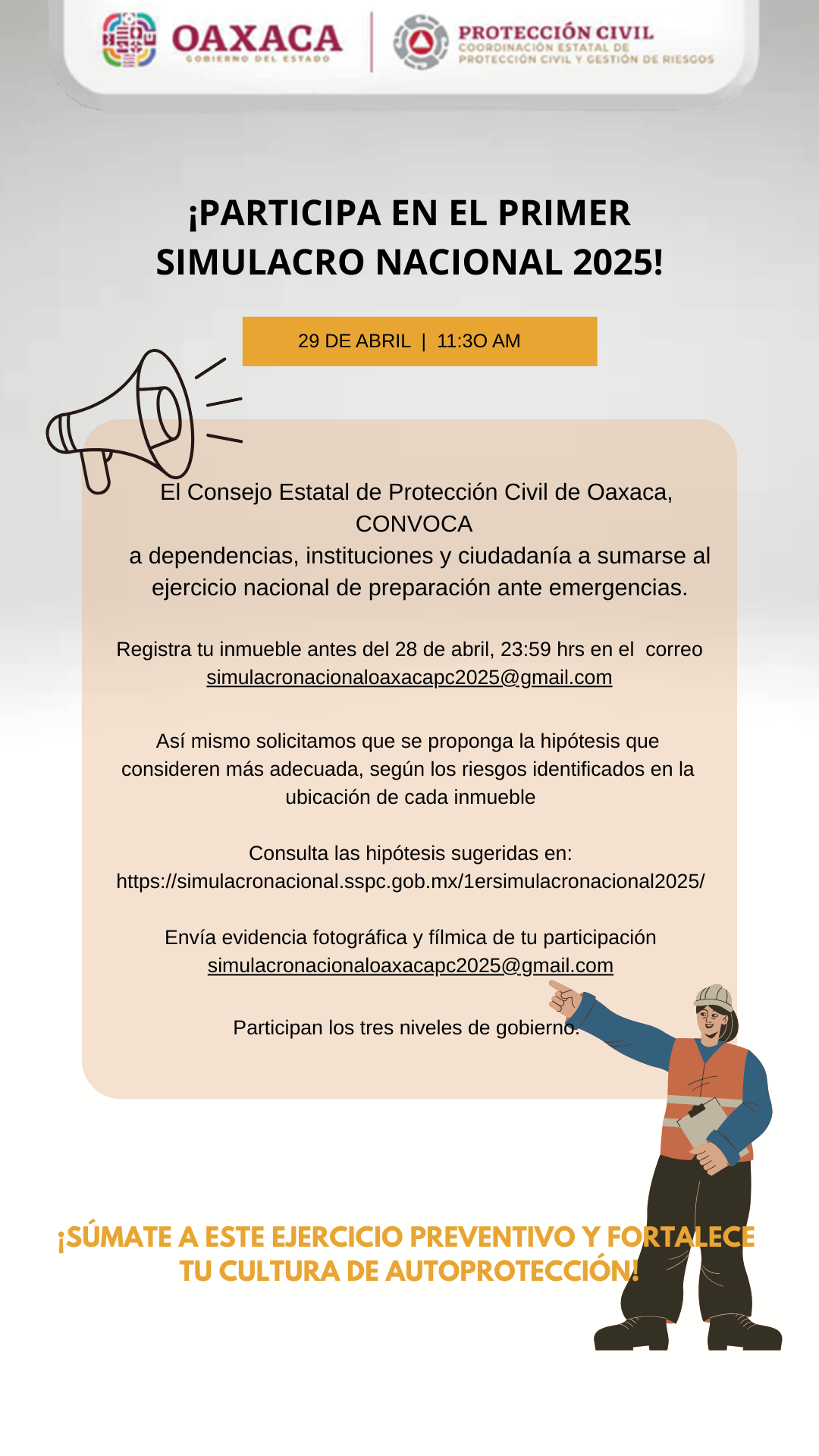 Convoca Protección Civil a municipios e instituciones públicas y privadas al Simulacro Nacional 2025 Convoca Protección Civil a municipios e instituciones públicas y privadas al Simulacro Nacional 2025