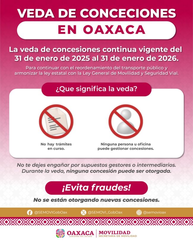 Continúa vigente la veda de concesiones para el transporte público en Oaxaca: Semovi