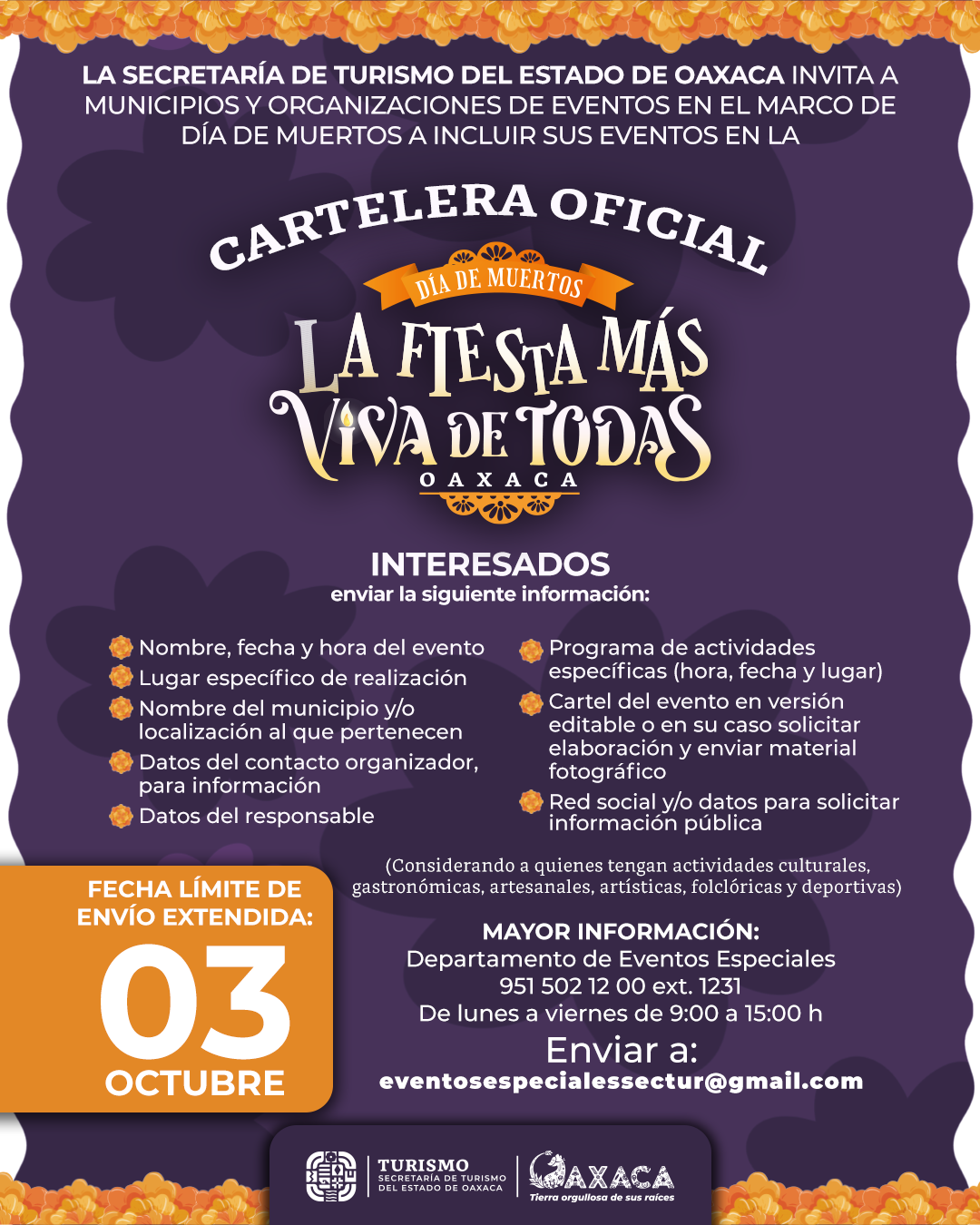 Convoca Sectur Oaxaca a sumar eventos a la cartelera oficial del “Día de Muertos, La Fiesta Más Viva de Todas”