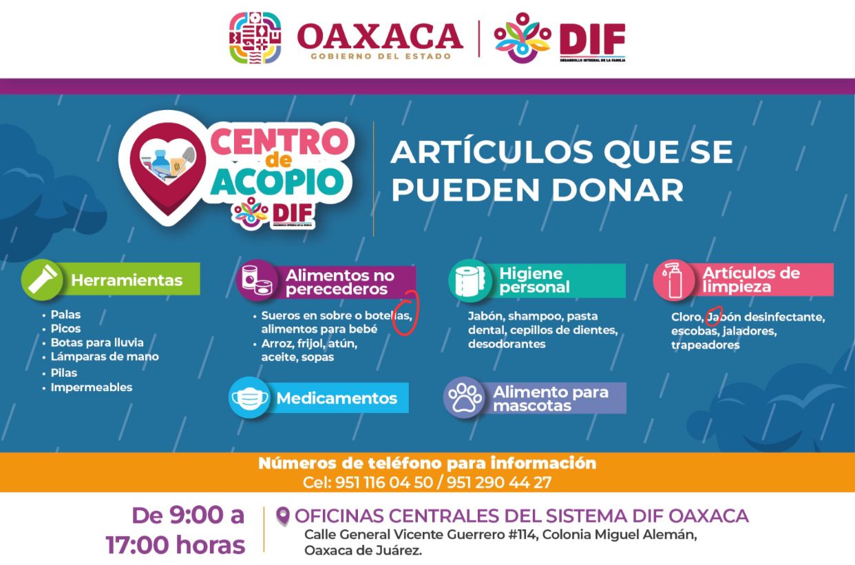 Habilita DIF Oaxaca centro de acopio para apoyar a familias afectadas por lluvias Habilita DIF Oaxaca centro de acopio para apoyar a familias afectadas por lluvias