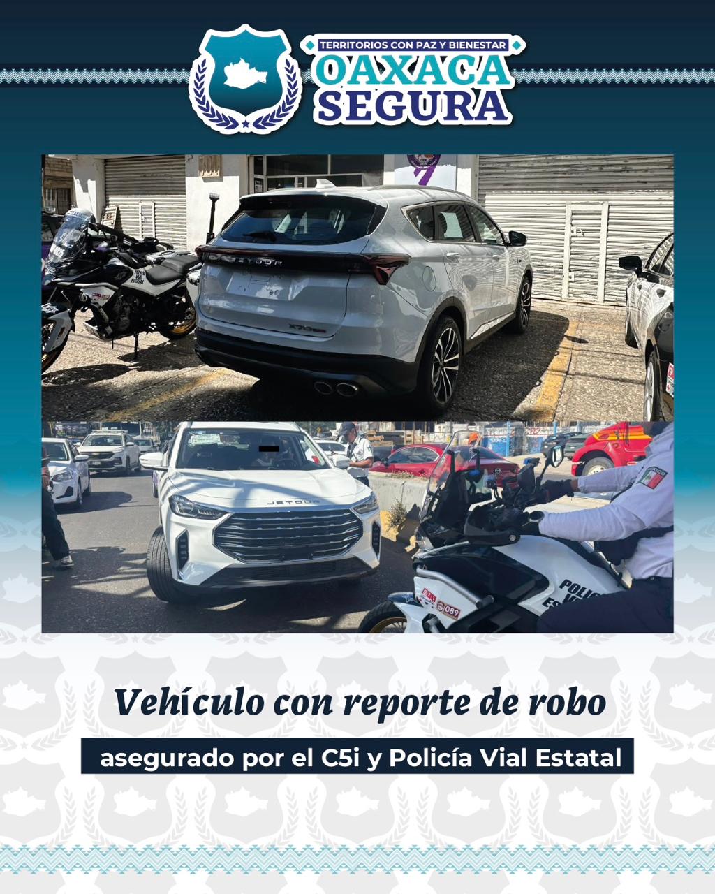 En acción conjunta, Policía Vial Estatal y C5i detienen a persona conductora de camioneta con reporte de robo activo