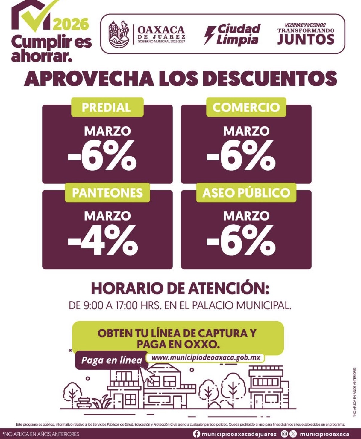 Municipio de Oaxaca de Juárez mantiene descuento del 6% en predial durante marzo