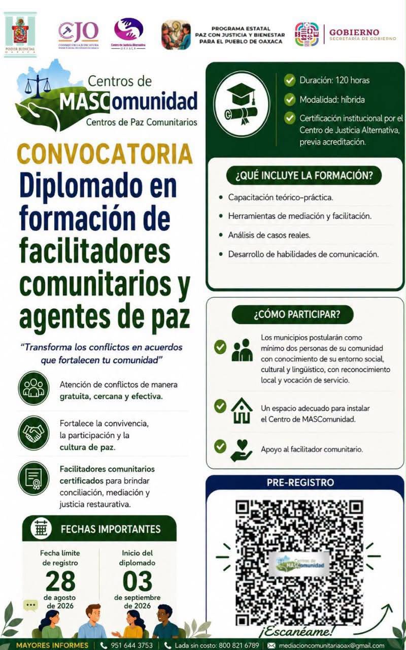 Impulsa Poder Judicial de Oaxaca la mediación comunitaria para fortalecer la cultura de paz Impulsa Poder Judicial de Oaxaca la mediación comunitaria para fortalecer la cultura de paz
