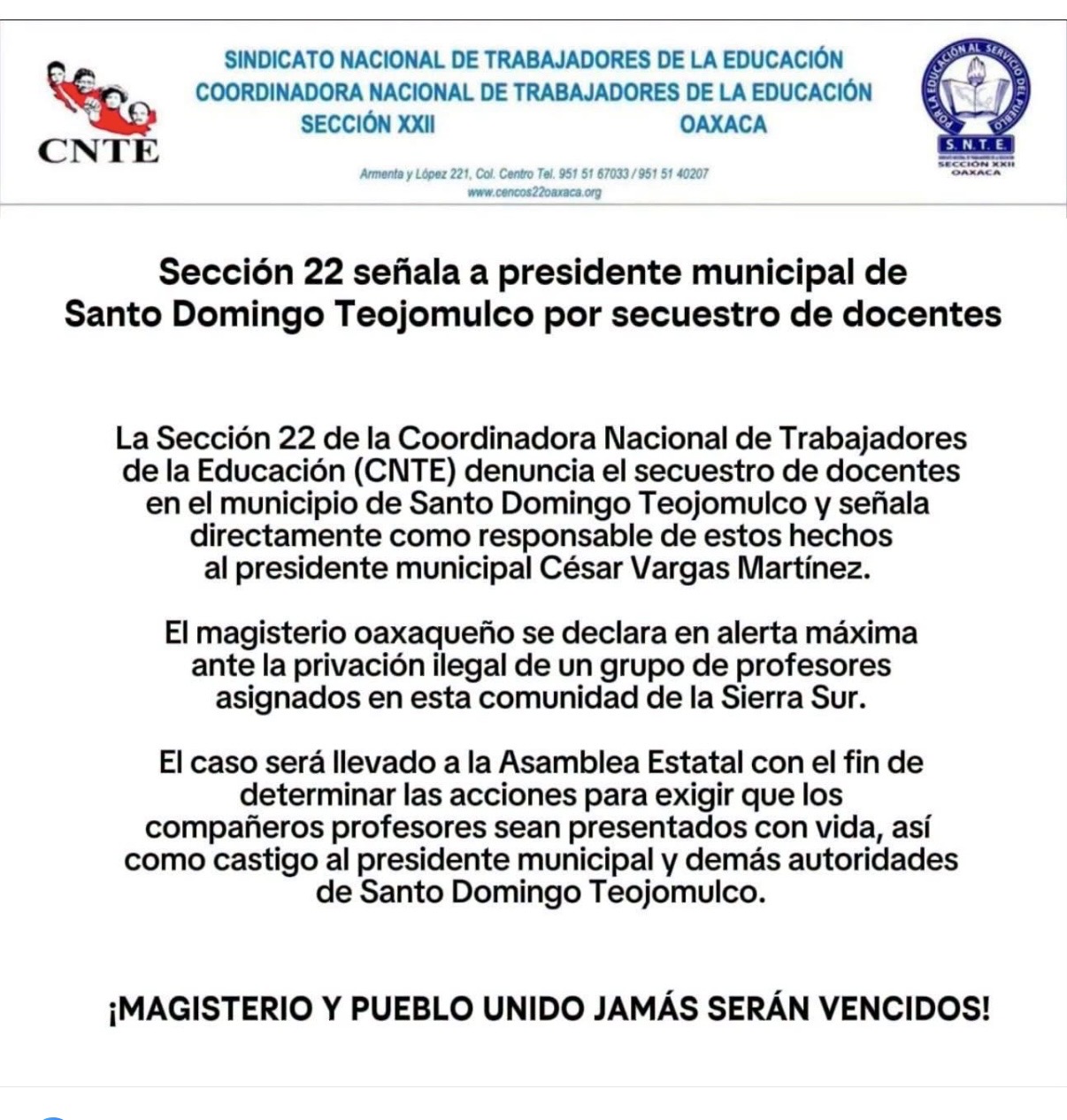 LIBERAN A LOS 11 PROFESORES RETENIDOS EN LA SIERRA SUR DE OAXACA