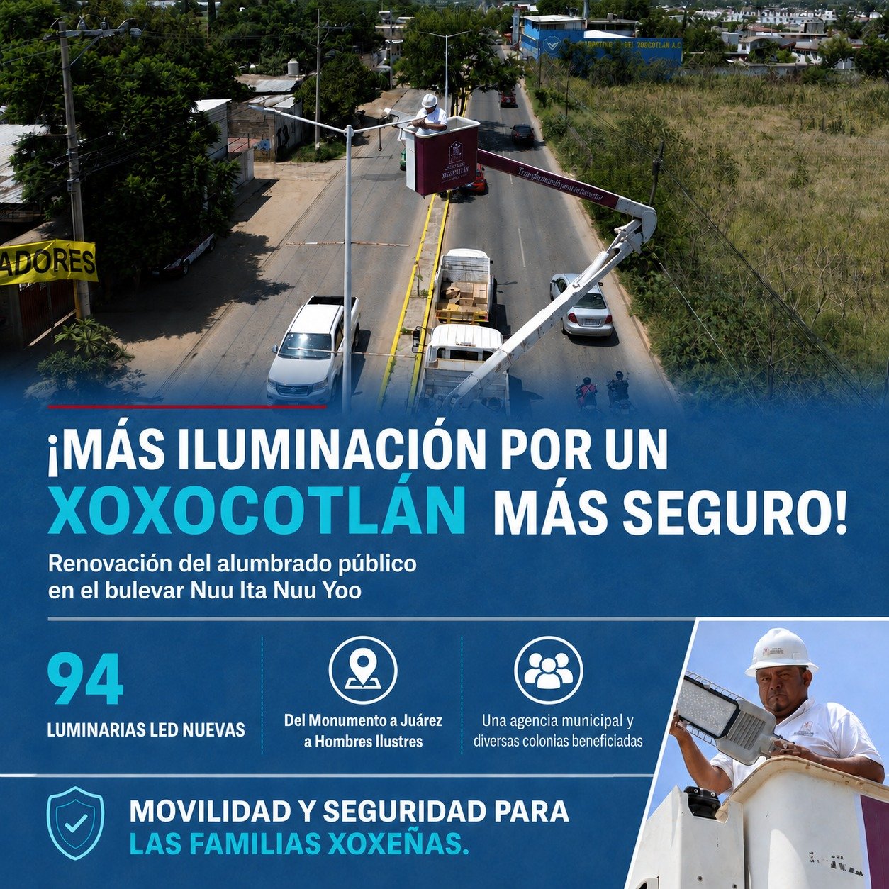 Xoxocotlán mejora la iluminación en vialidades prioritarias Xoxocotlán mejora la iluminación en vialidades prioritarias