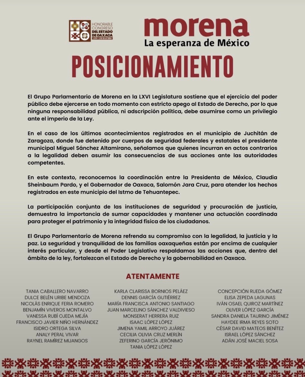 POSTURA DEL CONGRESO DE OAXACA ANTE CASO JUCHITAN Y DETENCION DE PRESIDENTE MUNICIPAL POR NEXOS CON EL CRIMEN ORGANIZADO