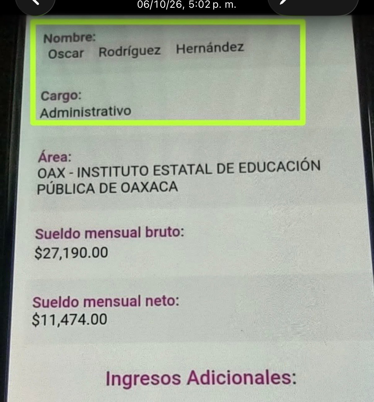 Aclaración para los que que dicen que percibo ingresos ilegales o indebidos.