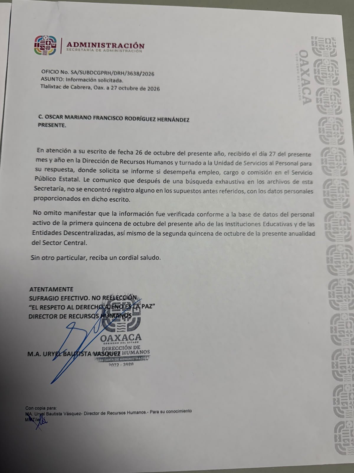 Oscar Rodriguez reportero, no tiene ninguna plaza en ninguna dependencia del gobierno de Oaxaca